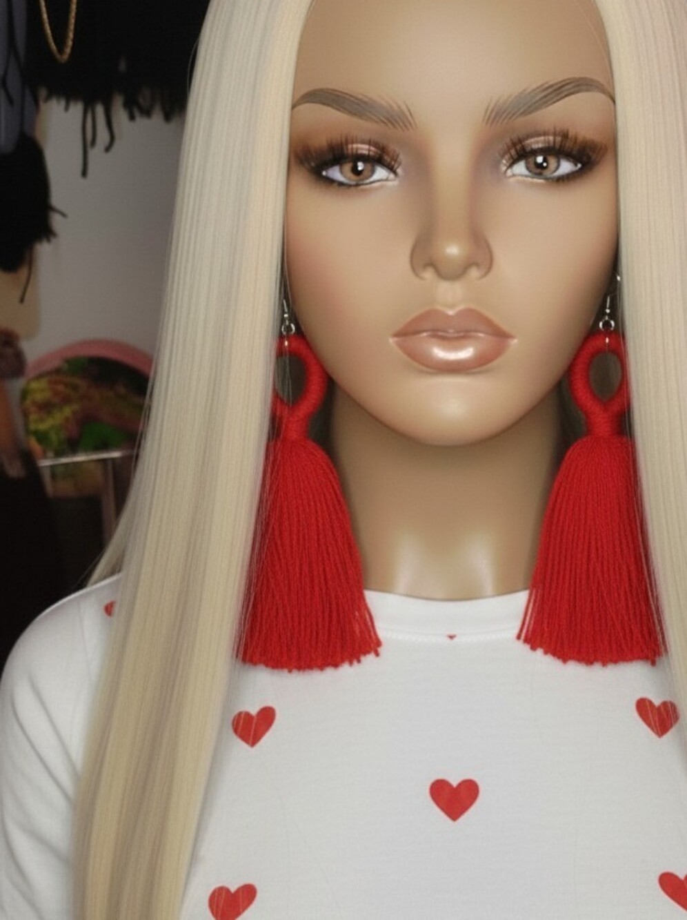 Statement Red Tassel Yarn Earrings